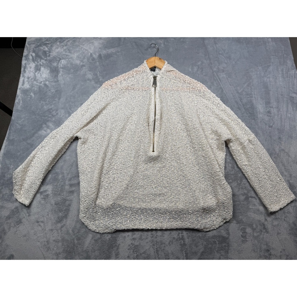 Alfani Half Zip Sweater Womens XL Cream Metallic Open-Knit Textured Relaxed Fit